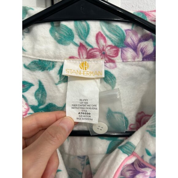 Stan Herman Floral Button-Up Nightgown 3/4 Sleeves Cotton Size M - Picture 6 of 9